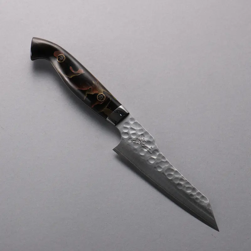 Yuto Kawagoe Petty-Utility Knife 125Mm – Vg10 Steel, Hammered Migaki Finish, Brown Acrylic Handle 1