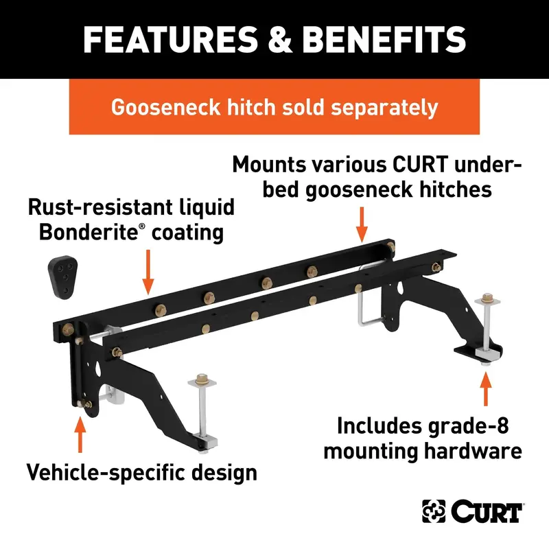 Curt 60659 Under-Bed Gooseneck Hitch Installation Kit — Compatible With Select Dodge Ram 1500 Models 1