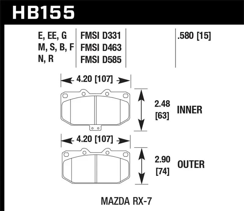 Hawk Performance Hb155E.580 Blue Ceramic Disc Brake Pads (0.580" Thickness) 1