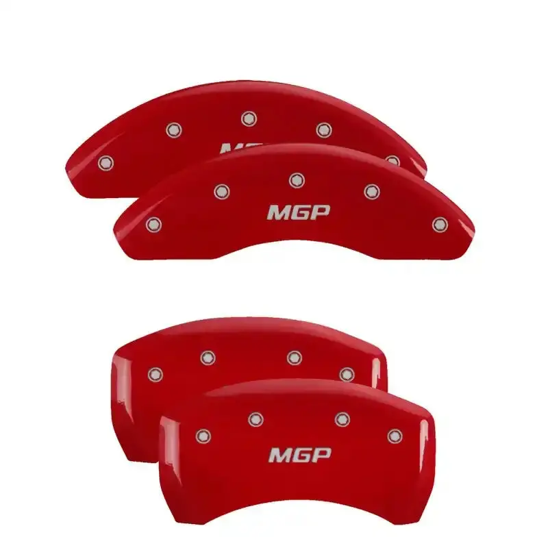 Mgp Engraved 4-Piston Caliper Covers – Front And Rear, Red Finish With Silver Accents 1