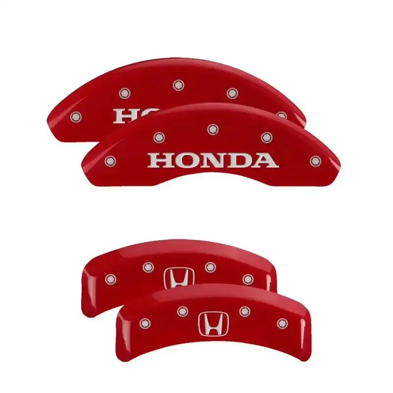 Mgp Engraved 4-Piston Caliper Covers — Front & Rear, Mgp Red Finish On Silver, Universal Fit 1